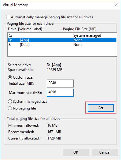 Reset Page file