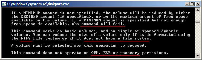 Diskpart shrink