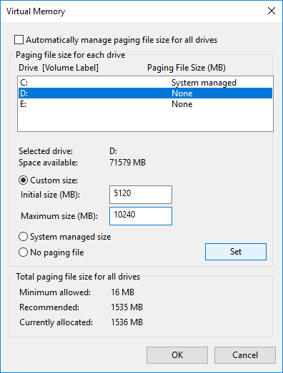 Reconfigure Paging File