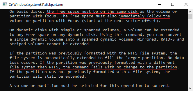 Diskpart extend syntax
